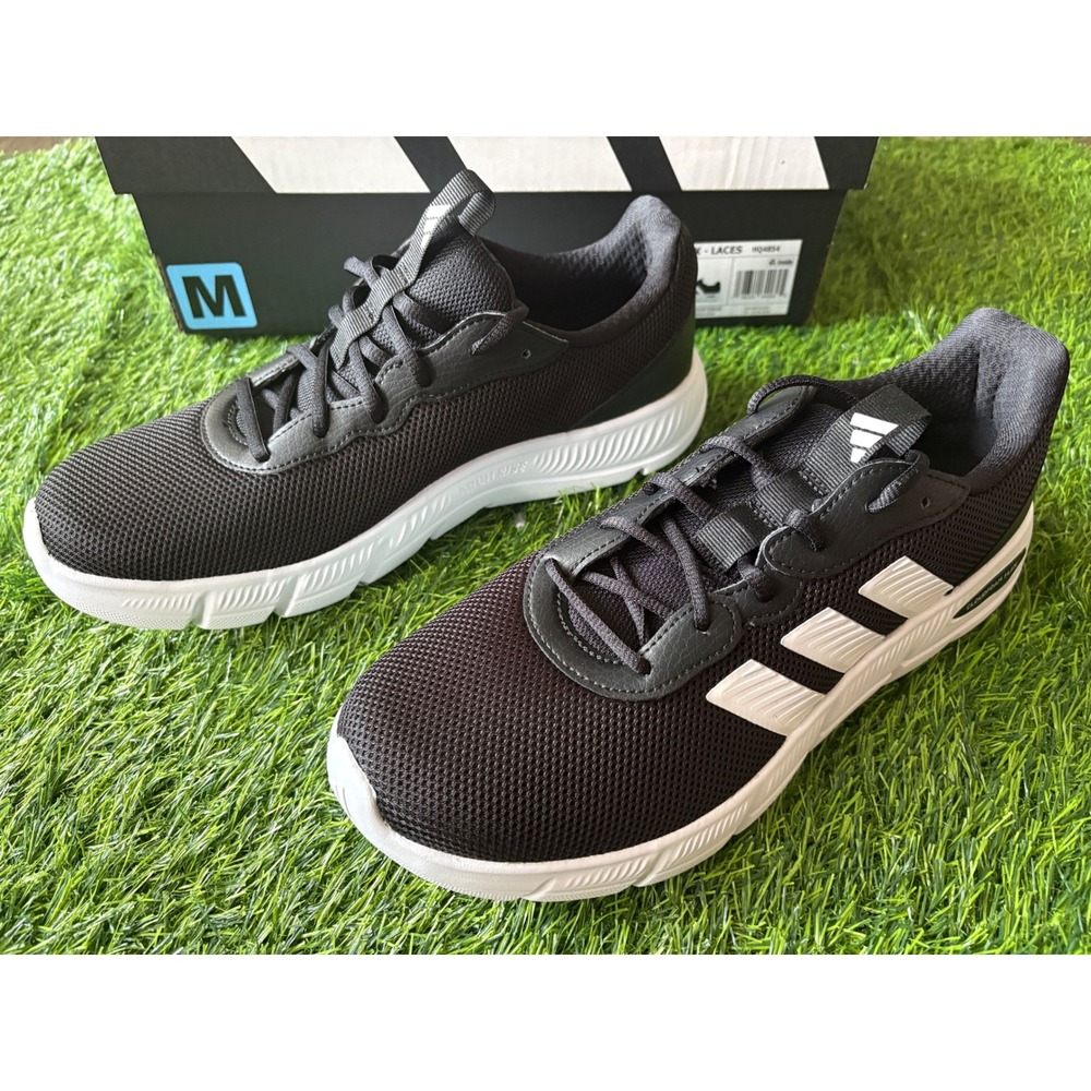 Adidas Cloudfoam Flex Laces Mens 9.5 Wide Running Shoes Black White HQ4854